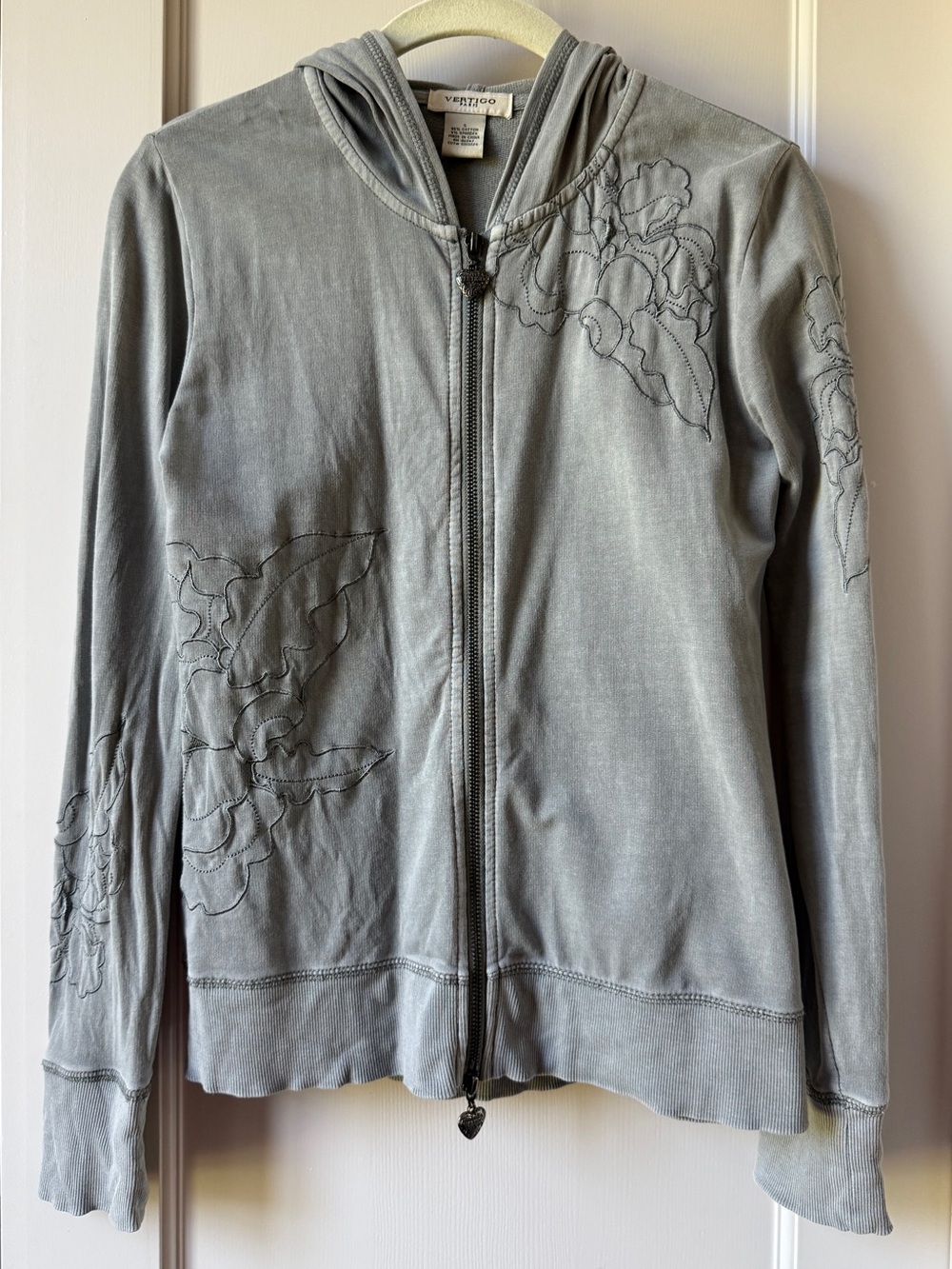 Vertigo Paris Light Gray Embroidered Full-Zip Hoodie